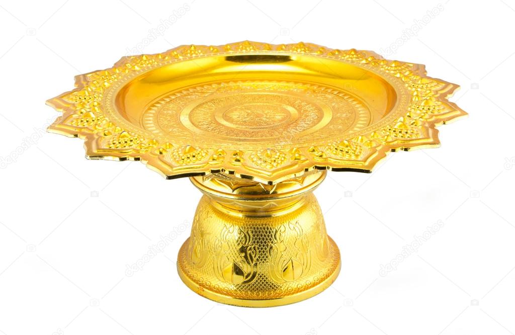 Thai gold antique tray isolated on white