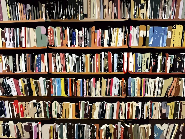 Die Buchrücken vieler Bücher im Bücherregal. — Stockfoto