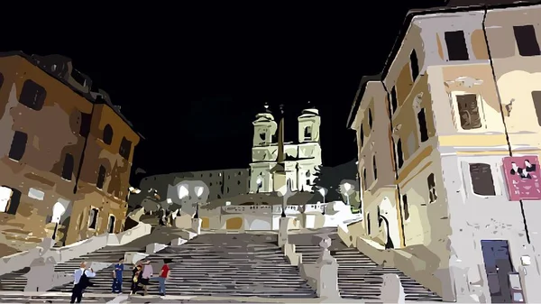 Jedno z nejznámějších náměstí v Římě se schodištěm — Stock fotografie
