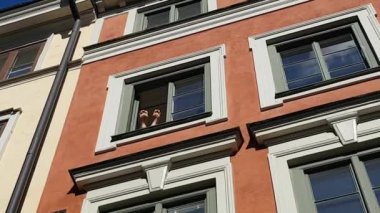 Güneşli bir sabahta tarihi merkezde bir pencereden 60 cm yükselir..