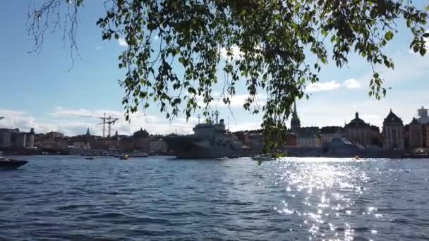 Stockholm Suède Juin 2022 Les Navires Guerre Mêlent Aux Bateaux — Video