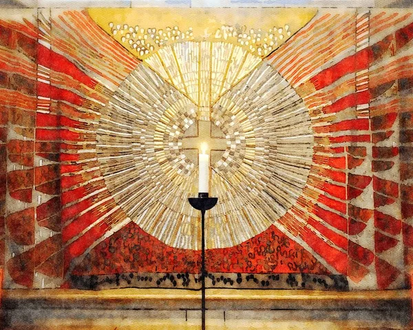 태피스트리에 십자가 앞에서 희망의 표시로 켜진다 — 스톡 사진