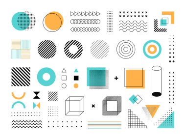 Soyut Geometrik Memphis Grafik Tasarım Elemanı. Moda ve Tuhaf Retro 90 Şekilleri Koleksiyonu Vektörü