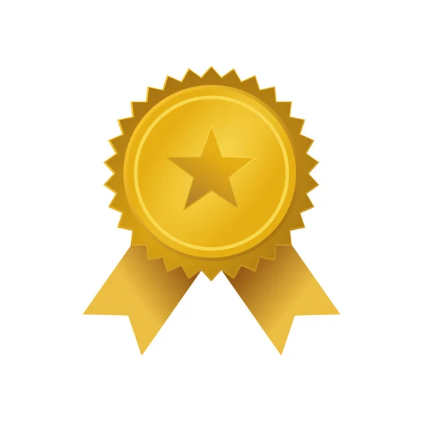 Gold Star Medal Badge Vector Golden Award Champion Ribbon Illustration — Stock Vector