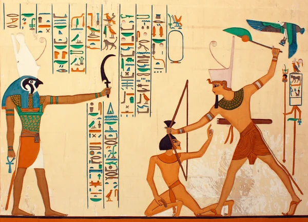 Αρχαία αιγυπτιακή ιερογλυφική σκάλισμα & έργα ζωγραφικής - φαραωνικού τέχνης — Φωτογραφία Αρχείου