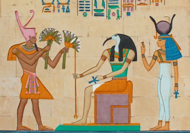 Ancient Egyptian hieroglyphic carving & paintings - pharaonic art clipart