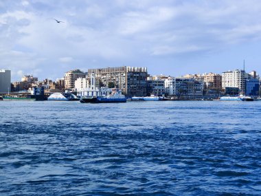 Okyanus ve mavi gökyüzü arka plan ile deniz yanında Balık tutma ve uçan martılar