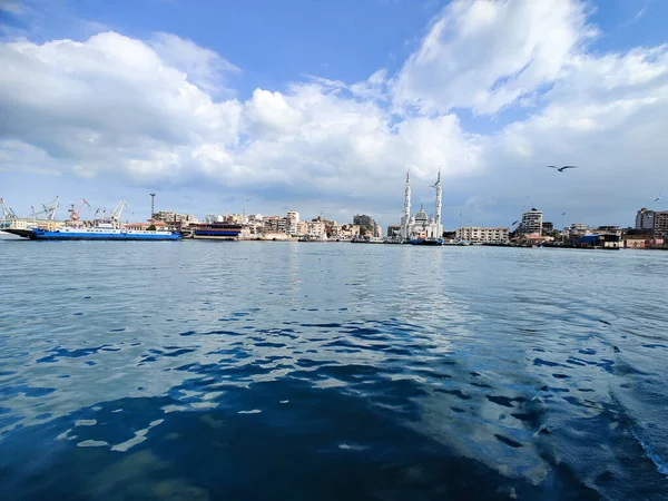 Gaivotas Voando Pescando Lado Mar Com Fundo Oceano Céu Azul — Fotografia de Stock