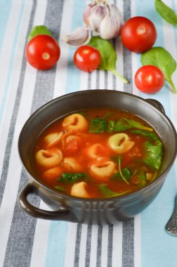  ev yapımı tortellini domates, fesleğen ve ıspanak çorbası