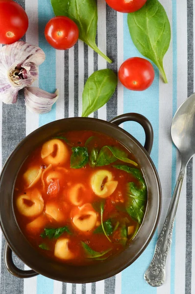  ev yapımı tortellini domates, fesleğen ve ıspanak çorbası