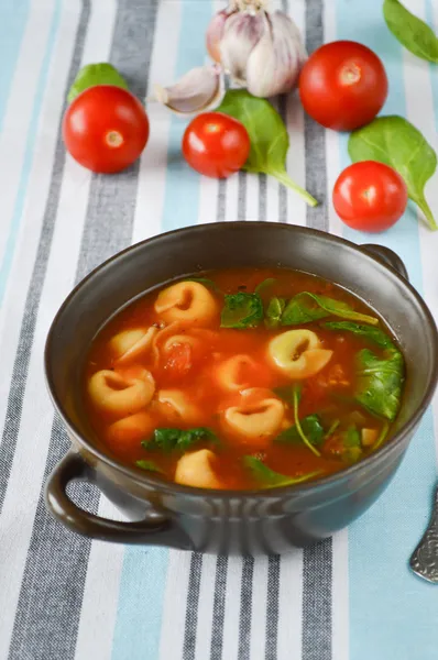  ev yapımı tortellini domates, fesleğen ve ıspanak çorbası