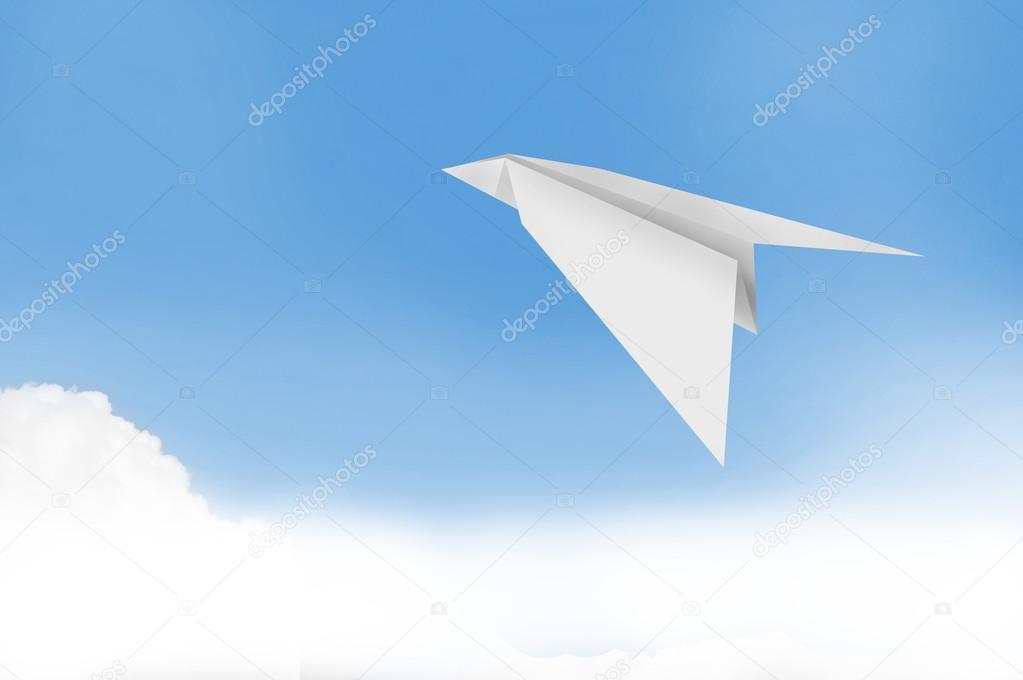 Paper plane with blue sky background.