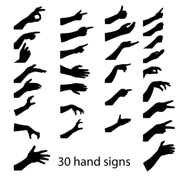 30 hands silhouettes — Stock Vector