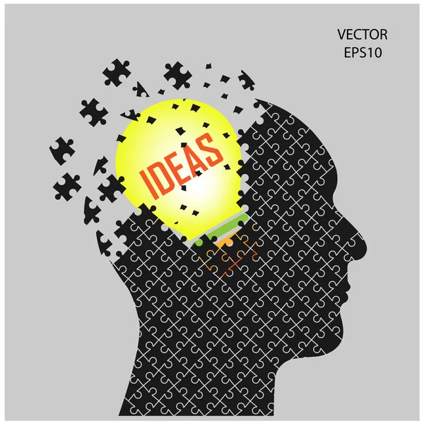 Puzzel man hoofd teken, brainstormen concept — Stockvector