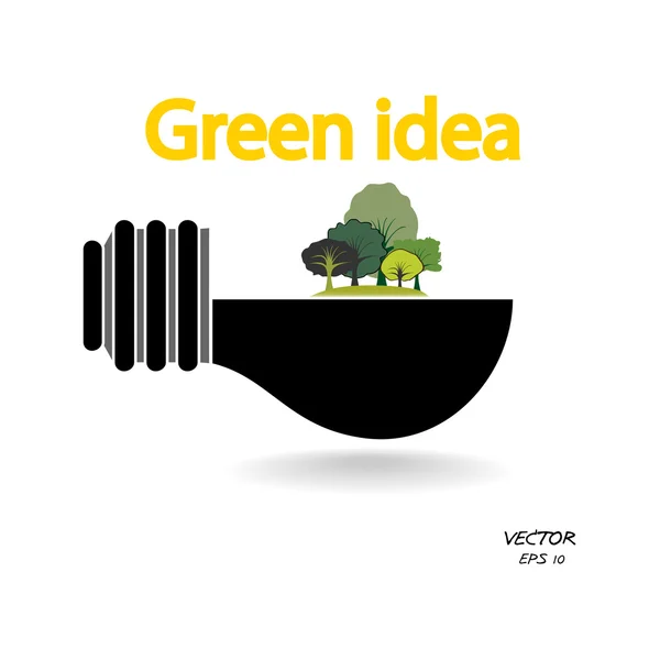 木と白い背景に、緑の概念に緑の電球 — ストックベクタ