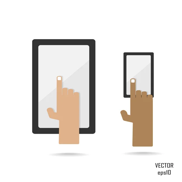 Touchscreen-Schild, Tablat und Smartphone-Symbol — Stockvektor