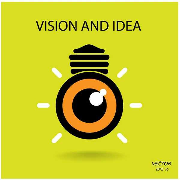 Signo de visión e ideas, icono del ojo y logotipo de las empresas, símbolo de la bombilla — Vector de stock