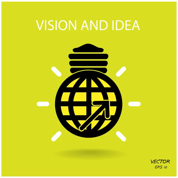 Vision and ideas sign,world icon and business logo, light bulb s — Stock Vector