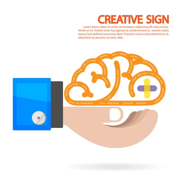 Kreativ hjärnsymbol, kreativitetstecken, affärssymbol, kunskap — Stock vektor