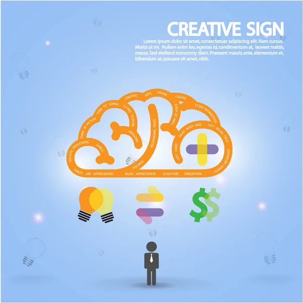 Símbolo cerebral creativo, signo de creatividad, símbolo comercial, conocimiento — Vector de stock