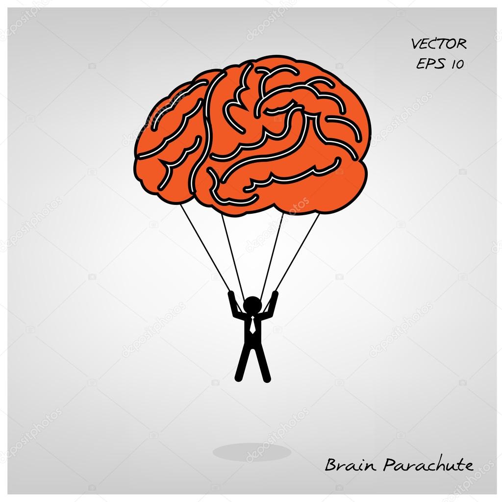 Brain parachute with businessman on background