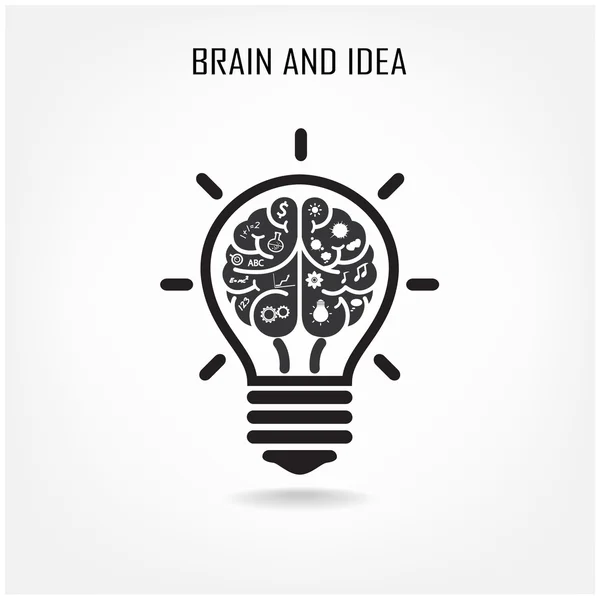 Cerebro creativo y bombilla — Vector de stock