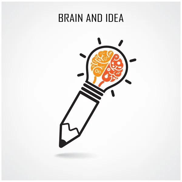 Cérebro criativo e signo de lápis — Vetor de Stock