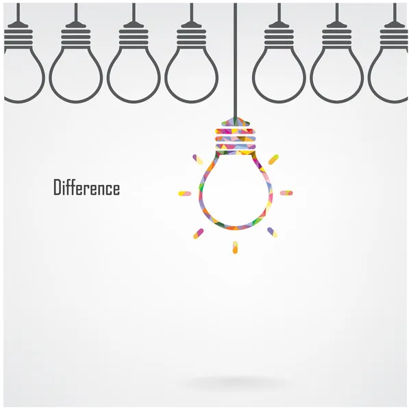 Idea de bombilla creativa y concepto de diferencia — Vector de stock