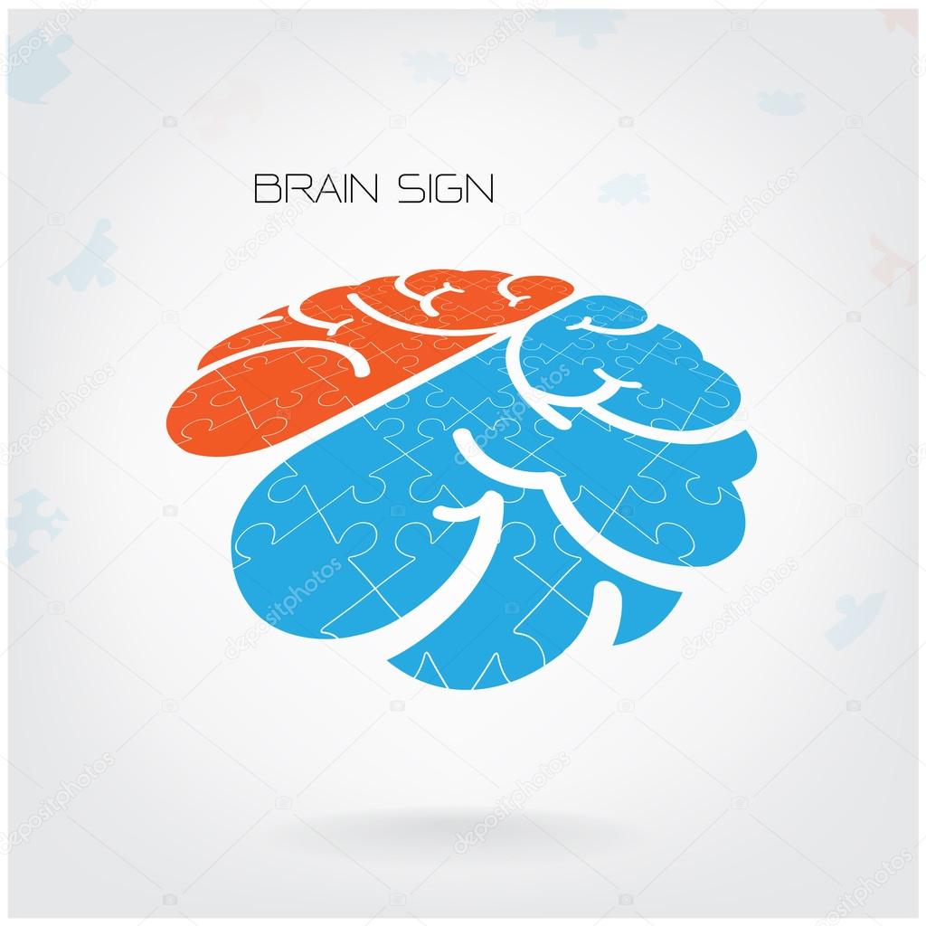 Creative jigsaw left and right brain sign