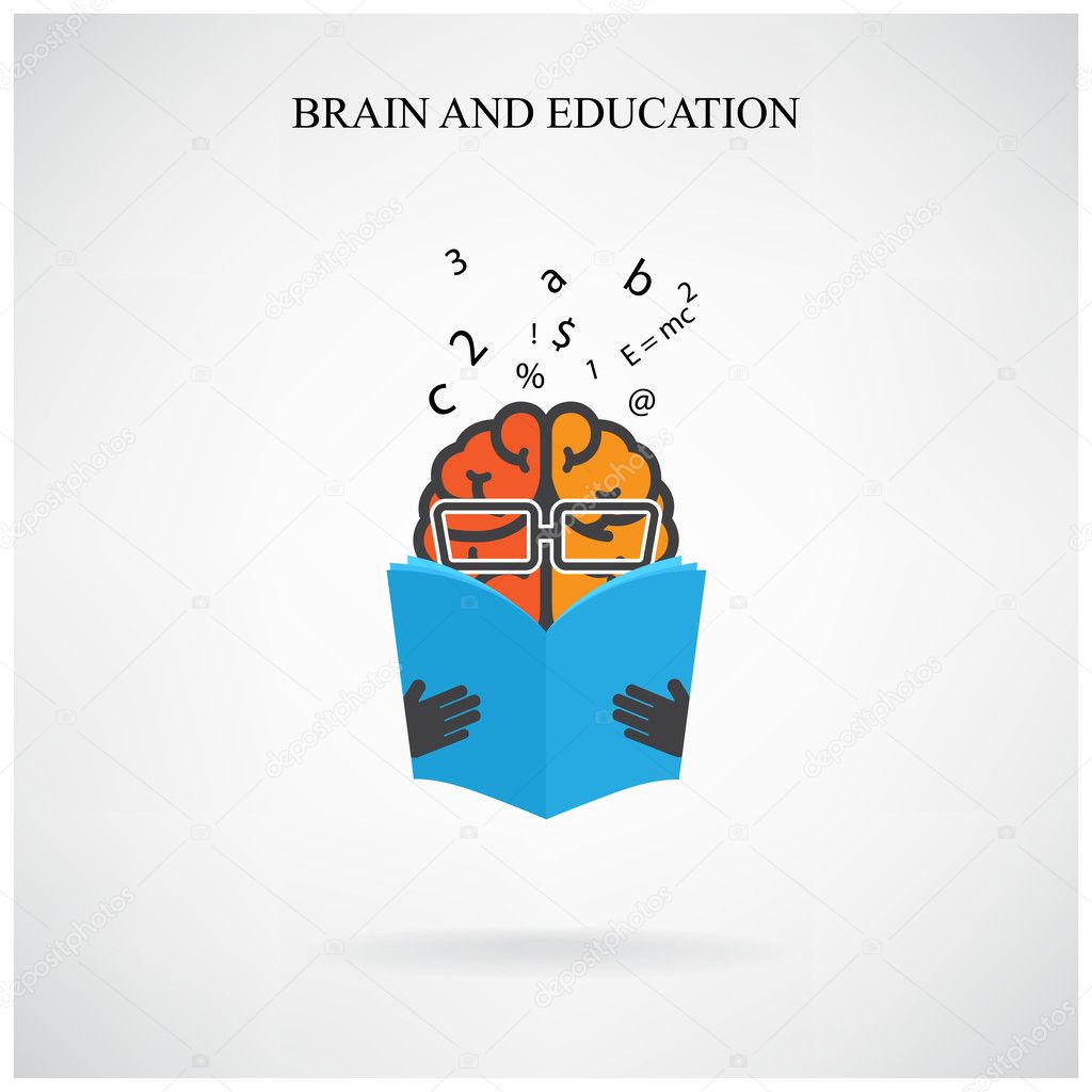 Creative brain sign and book symbol on background, design for po