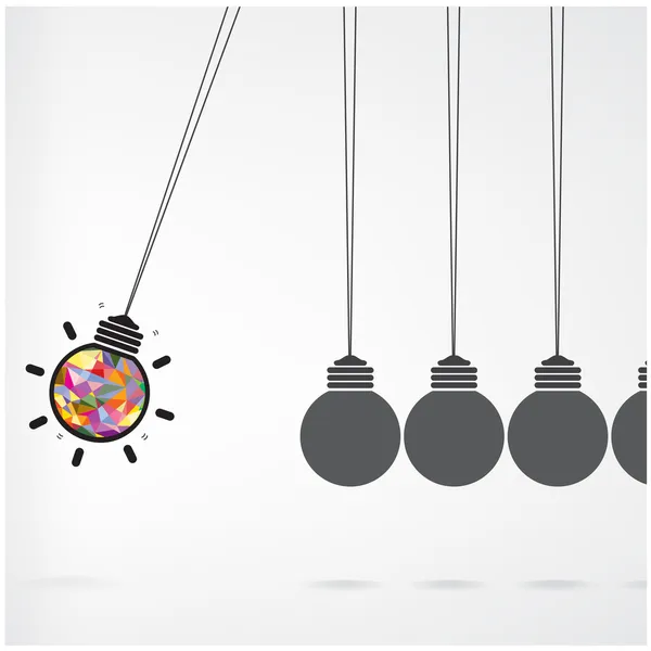 Newton's cradle concept on background,creative light bulb Idea c — Stock Vector