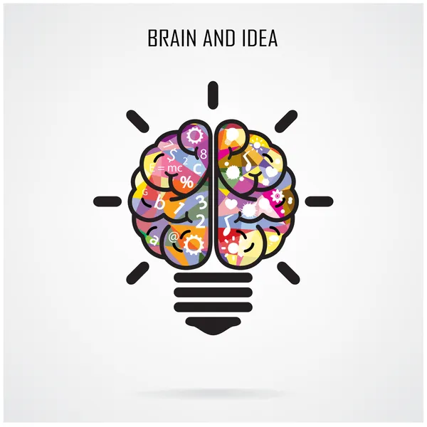 Ideia cerebral criativa e conceito de lâmpada, conceito de educação —  Vetores de Stock