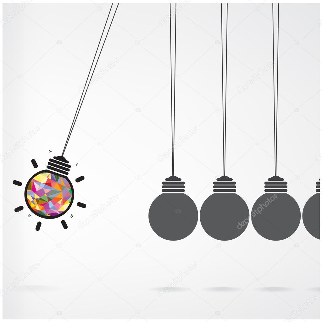Newton's cradle concept on background,creative light bulb Idea c