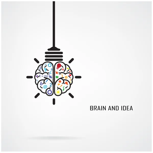 Идея креативного мозга и концепция лампочки Стоковая Иллюстрация