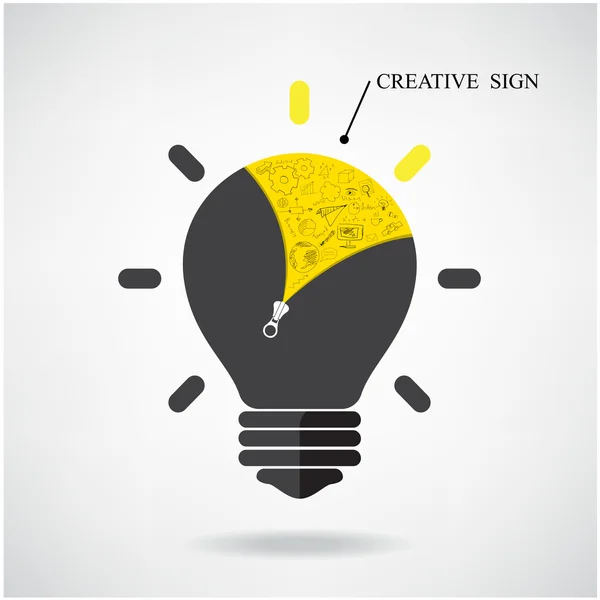 Creatieve gloeilamp idee concept met doodle hand getrokken teken. — Stockvector