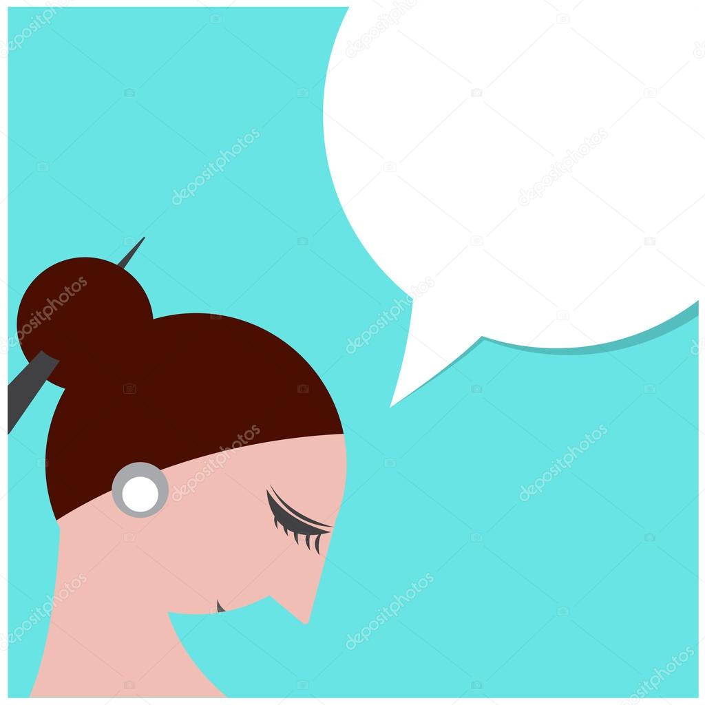 Creative smart woman head with blank bubble speech on background