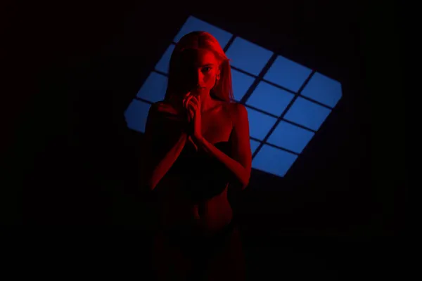 Beautiful Girl Posing Red Light Unusual Photo Session Model Stock Image