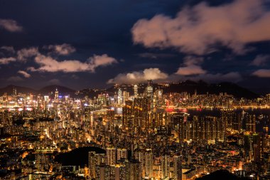 victoria limanı ile hong Kong parlak gece çekimi