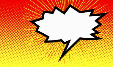 Sarı ve turuncu arka planda pop sanat tarzında konuşma balonu