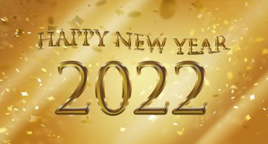 Mutlu yıllar 2022, altın sayılar, harfler ve bokeh arkaplanlı pankart