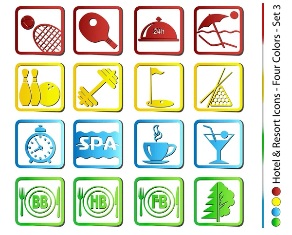 Hotel & Resort Icons - Four Colors (Vector) — Stock Vector