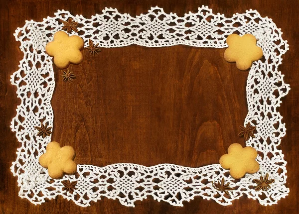 Crochet frame and cookies — Stock Photo, Image