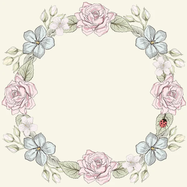 Floral frame vintage gravure stijl — Stockvector