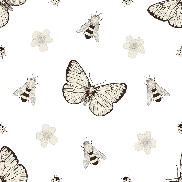 Flowers and insects seamless pattern — Stock Vector