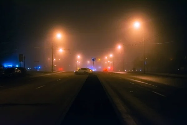 Empty Street Foggy Night City — Stock Photo, Image