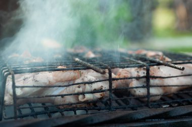 Izgarada ızgara et ve dumanla