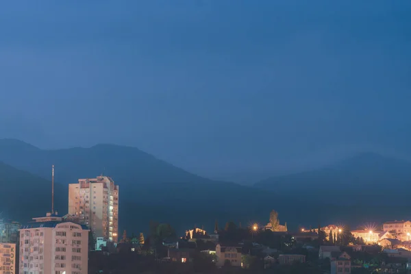 Night Thunderstorm City Mountains — Stock Photo, Image