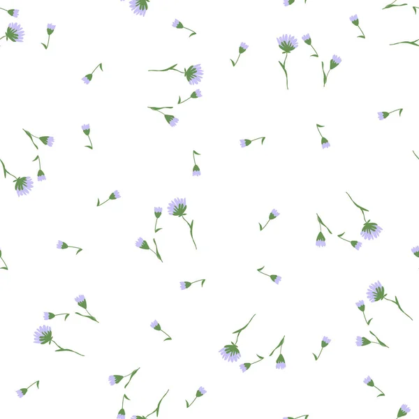 Цветущий цветочный бесшовный узор. Ботанические мотивы разбросаны случайным образом. Цветы из диких лугов на белом фоне — стоковый вектор