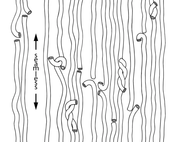 垂直无缝意大利面图案 一组设计元素 矢量插图用黑色墨水表示的等高线隔离在白色背景上 风格为涂鸦和手绘 — 图库矢量图片