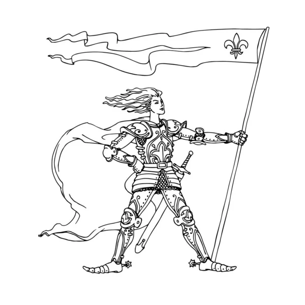 Joan Arc Joanne Arc Dalam Baju Besi Pembantu Orleans Pahlawan Stok Ilustrasi 